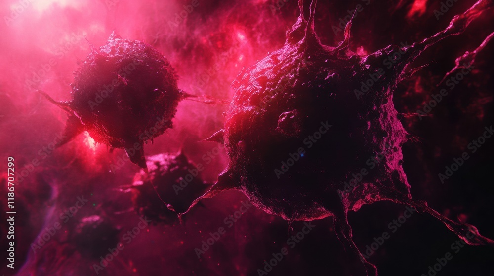 Leinwandbilder exploring cancer cells with luminous edges in a vivid, dynamic environment. generative ai
