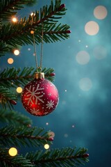 Sparkling snowflake ornament hanging from Christmas tree branch, sparkles, , garland