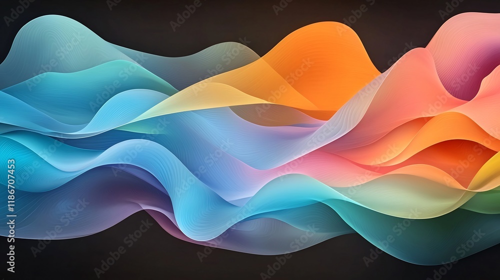 Poster shimmering ethereal prismatic landscape abstract wavy iridescent background design with vibrant dyna