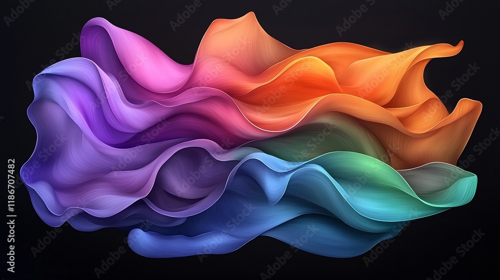 Poster mesmerizing iridescent wavy composition in vibrant colors of the spectrum creating a dynamic etherea