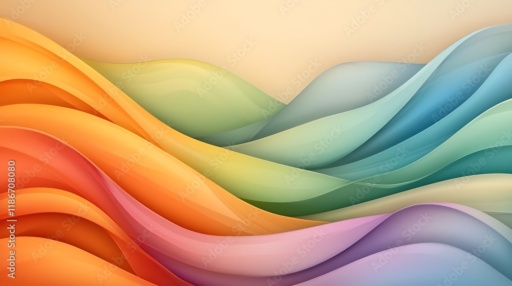 Poster breathtaking abstract background design featuring flowing iridescent wavy shapes in vivid gradients 