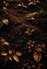 detailed close capture dark soil texture highlighting unique patterns organic composition, earth, ground, surface, layer, grain, brown, black, granular