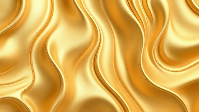 An elegant abstract wallpaper featuring silky golden waves flowing gracefully, creating a luxurious and dynamic texture. The golden tones bring a sense of sophistication and warmth