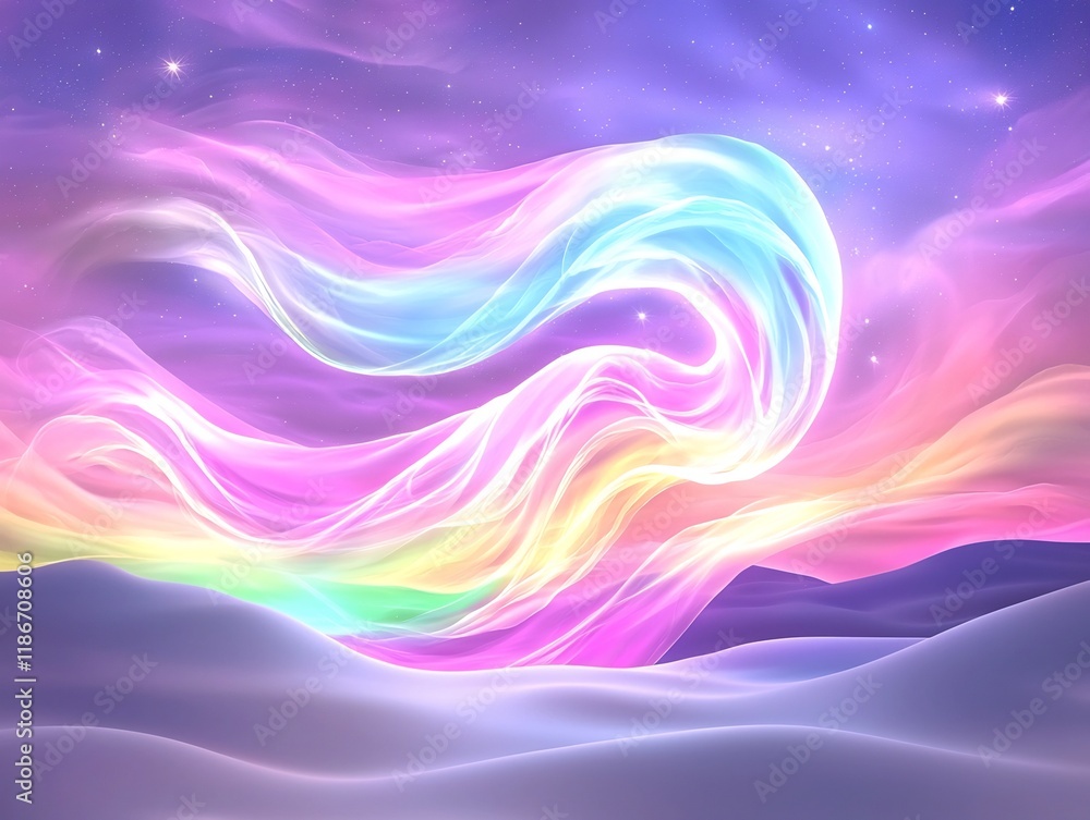 Poster enchanting abstract backdrop with graceful flowing iridescent silhouettes in a mesmerizing glimmerin