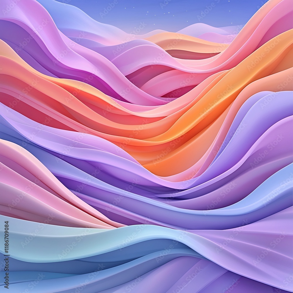 Poster abstract background with flowing wavy iridescent forms in striking color combinations surreal and ca