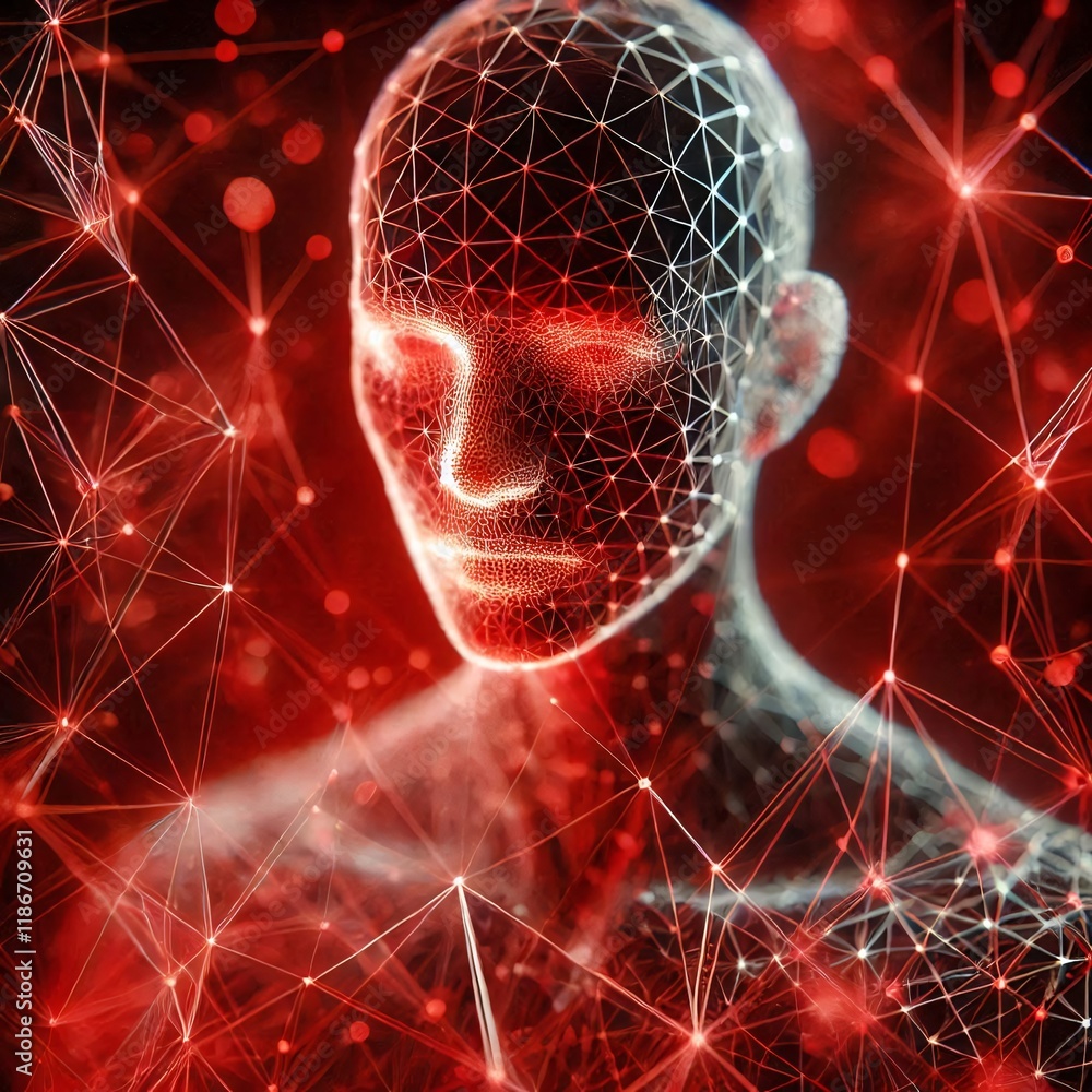 Poster neural lowpoly ai futuristic red network of abstract connection background