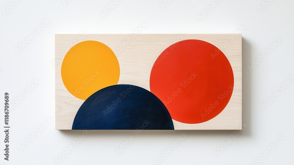 Poster abstract art composition featuring colorful circles on light background