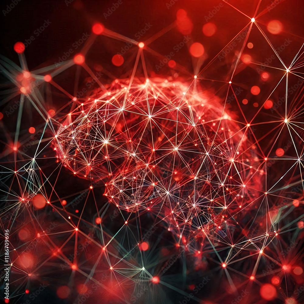 Poster neural lowpoly ai futuristic red network of abstract connection background