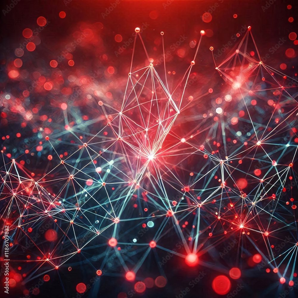 Poster neural lowpoly ai futuristic red network of abstract connection background