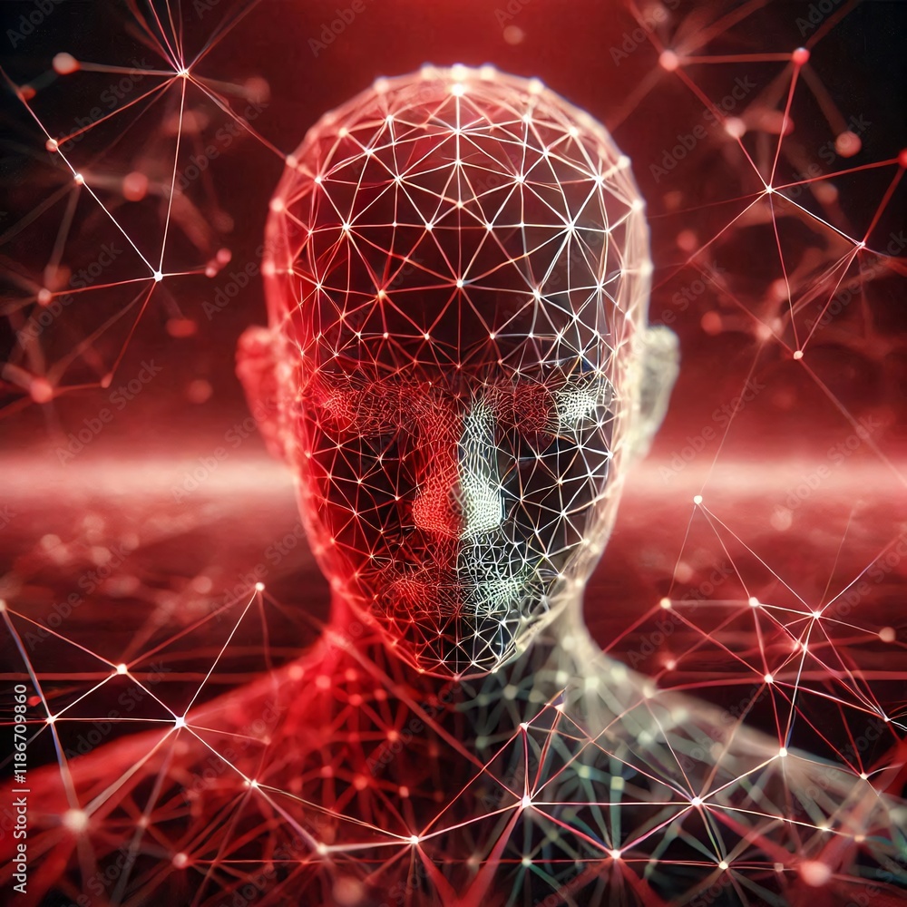 Poster neural lowpoly ai futuristic red network of abstract connection background