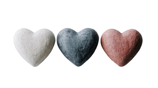 Different natural stone heart shape set collection isolated on transparent background