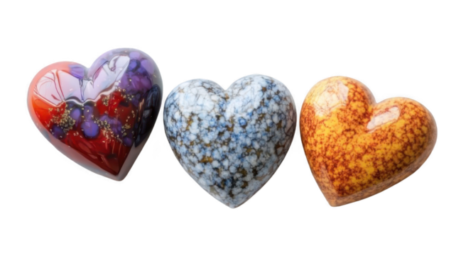 Different natural stone heart shape set collection isolated on transparent background