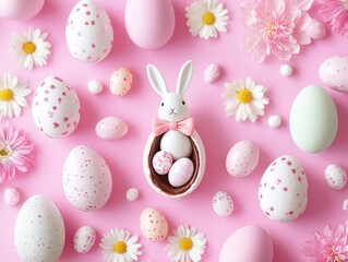 Festive Easter Bunny with Colorful Chocolate Eggs