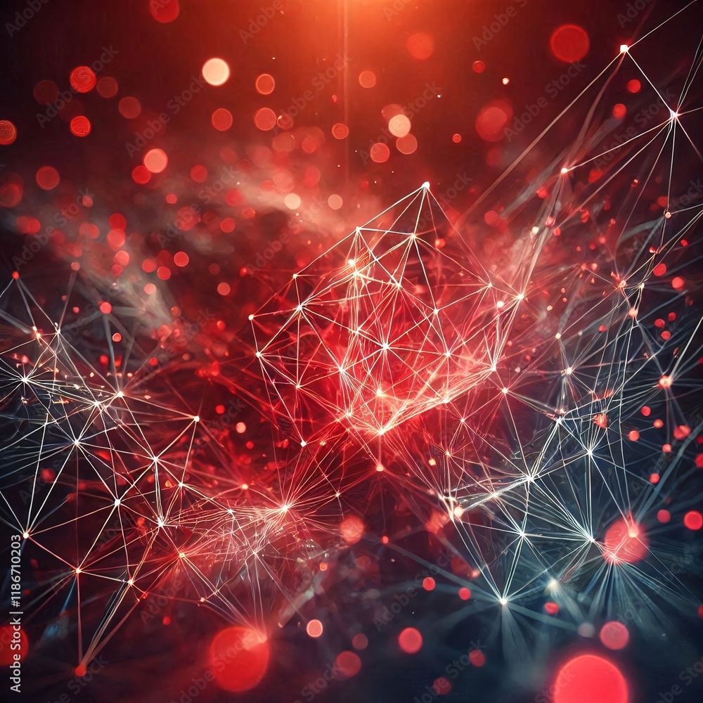 Poster neural lowpoly ai futuristic red network of abstract connection background