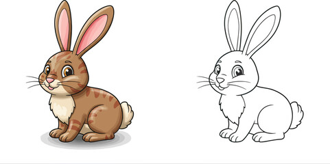 Fototapeta premium Coloring page of Cartoon Rabbit Sitting and Looking at the Right Side.