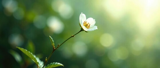 A delicate white bloom on a slender stem with soft focus background, white flower, soft focus