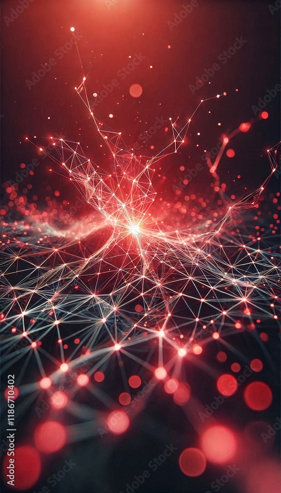 Poster neural lowpoly ai futuristic red network of abstract connection background