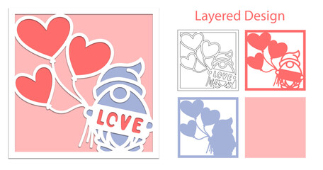  Gnome with hearts layered card svg, Love card for cricut