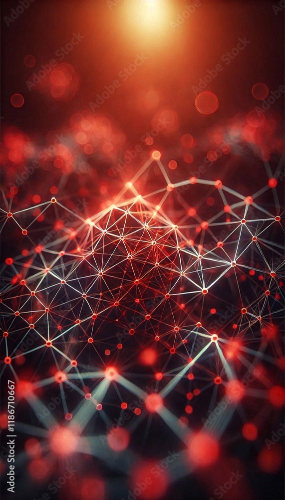 Poster neural lowpoly ai futuristic red network of abstract connection background
