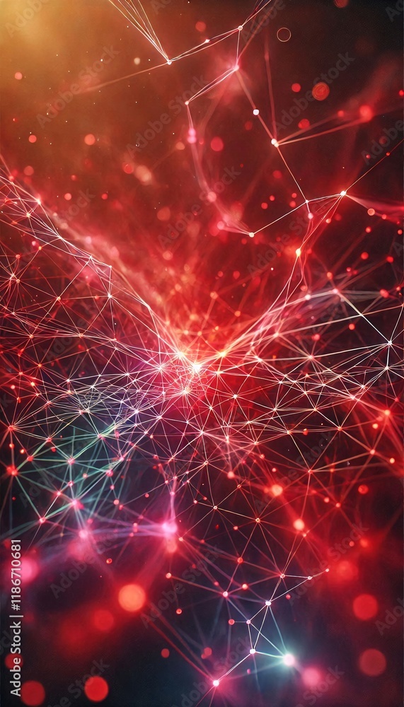 Poster neural lowpoly ai futuristic red network of abstract connection background