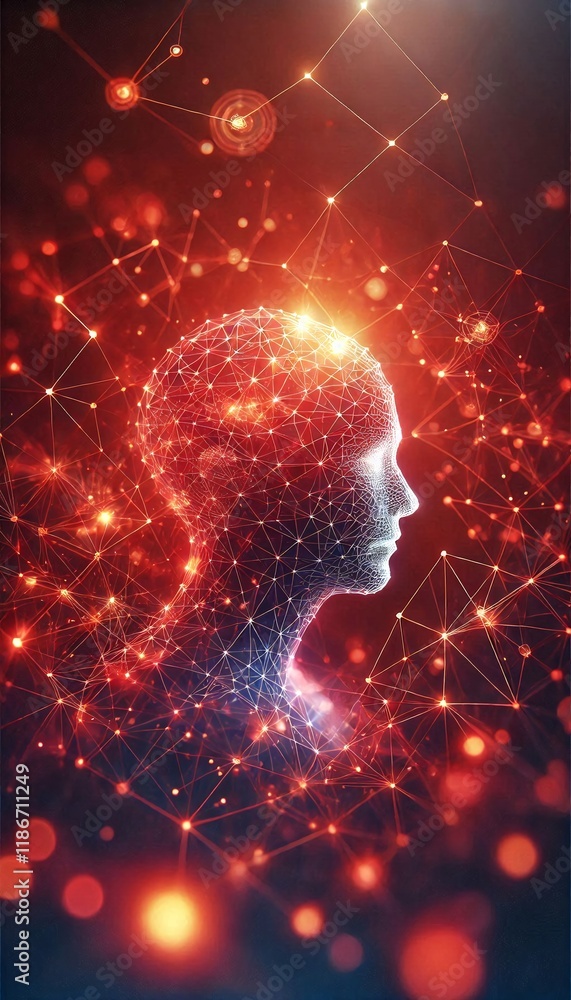 Poster neural lowpoly ai futuristic red network of abstract connection background
