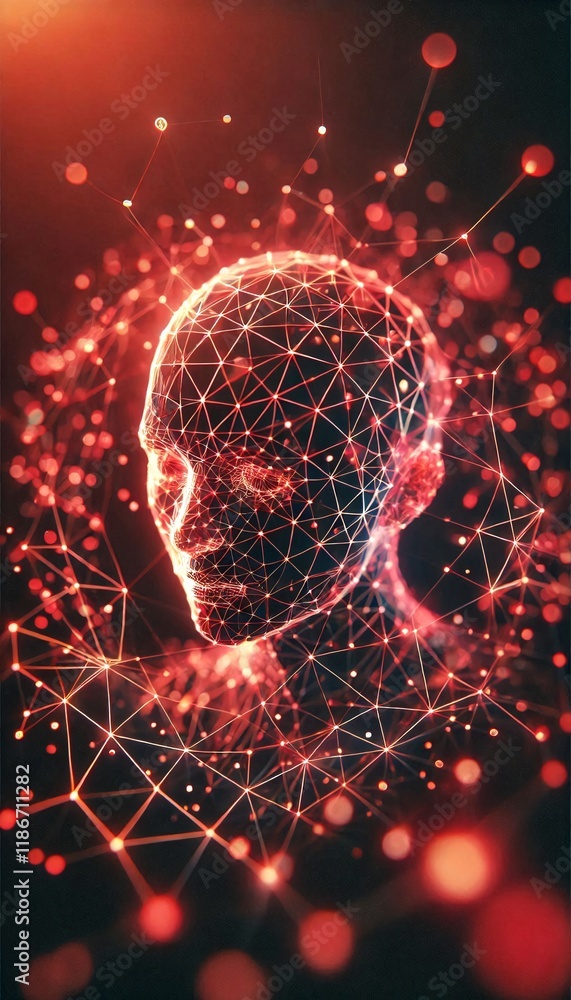 Poster neural lowpoly ai futuristic red network of abstract connection background