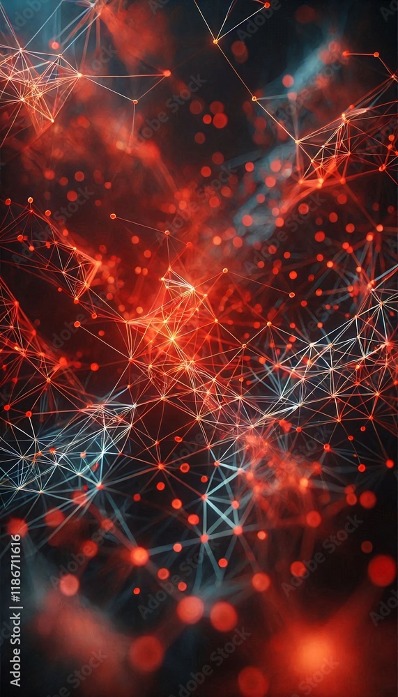 Poster neural lowpoly ai futuristic red network of abstract connection background