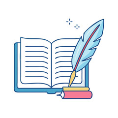 book and quill vector icon, book day vector illustration - simple illustration of book and quill perfect for logos, and book day-themed designs.