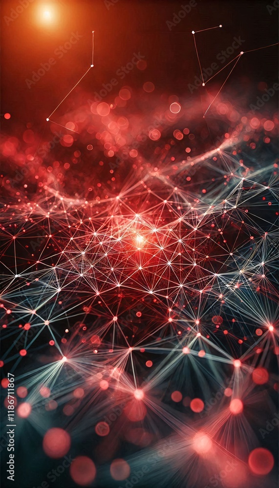 Poster neural lowpoly ai futuristic red network of abstract connection background