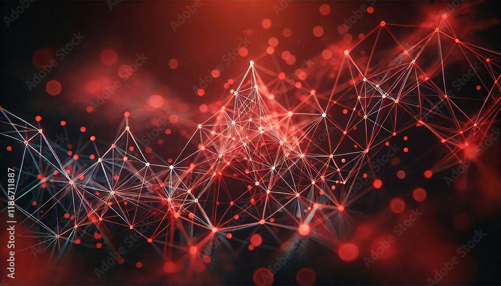 Poster neural lowpoly ai futuristic red network of abstract connection background