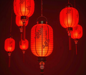 Obraz premium Chinese New Year lanterns, often red and gold, symbolize good luck and prosperity. Popular images include vibrant dragon designs, glowing paper lanterns, and spectacular lantern festivals.