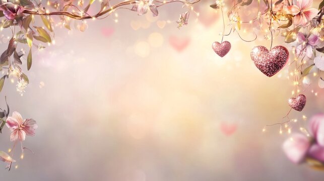 beautiful blurred background with hearts and romatic colors