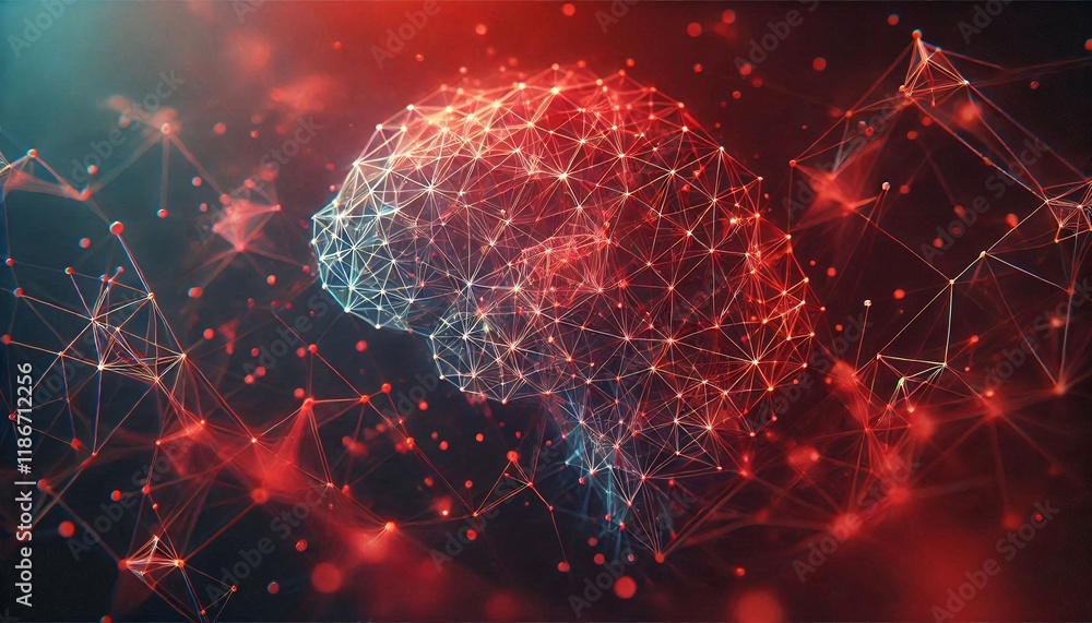 Poster neural lowpoly ai futuristic red network of abstract connection background