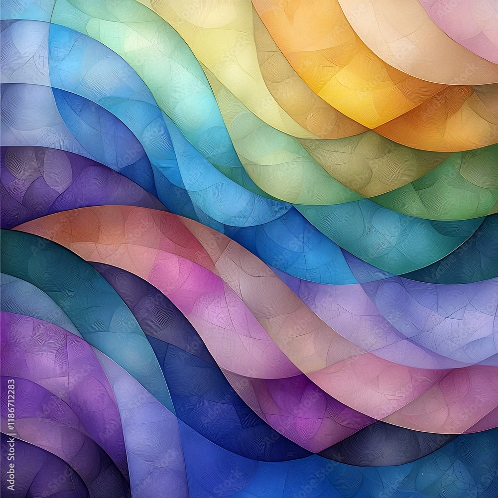 Poster mesmerizing vibrant abstract background featuring undulating iridescent shapes in a kaleidoscopic co