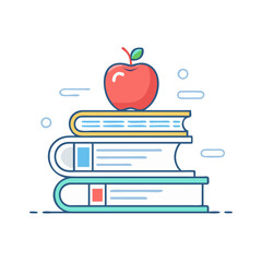 books and apple for learning vector icon, book day vector illustration - simple illustration of books and apple for learning perfect for logos, and book day-themed designs.