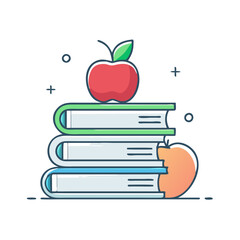 books and apple for learning vector icon, book day vector illustration - simple illustration of books and apple for learning perfect for logos, and book day-themed designs.