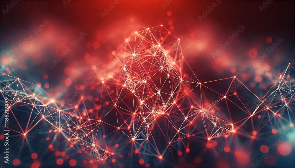 Poster neural lowpoly ai futuristic red network of abstract connection background