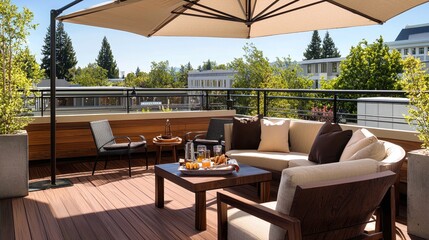 Obraz premium Modern Rooftop Terrace Design with Comfortable Seating and City Views