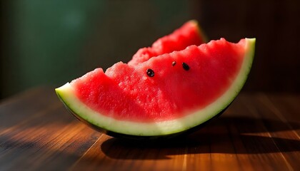 Watermelon slices showcasing its bright red flesh and black seeds