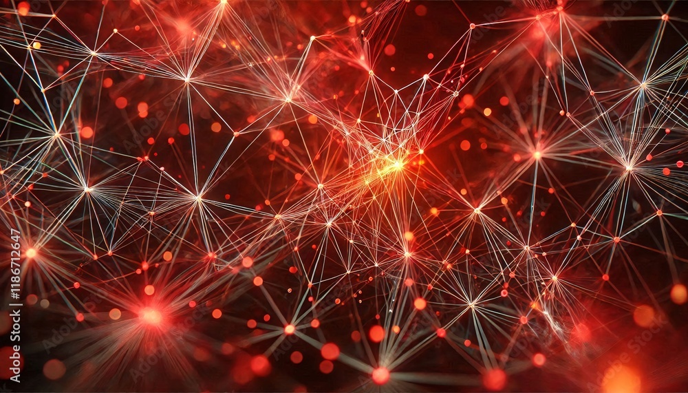 Aufkleber neural lowpoly ai futuristic red network of abstract connection background