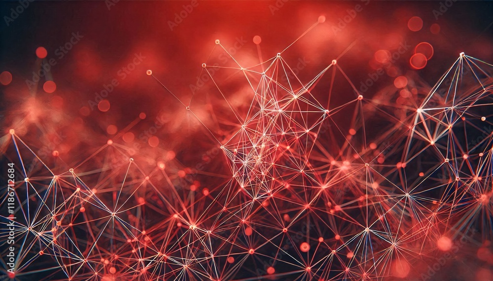 Poster neural lowpoly ai futuristic red network of abstract connection background