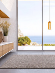 Modern living space with stunning ocean view and natural light