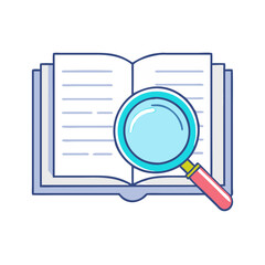 book with a magnifying glass vector icon, book day vector illustration - simple illustration of book with a magnifying glassperfect for logos, and book day-themed designs.