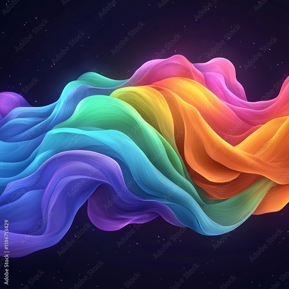 Poster mesmerizing abstract background design featuring flowing wavy iridescent shapes in vivid gradients c