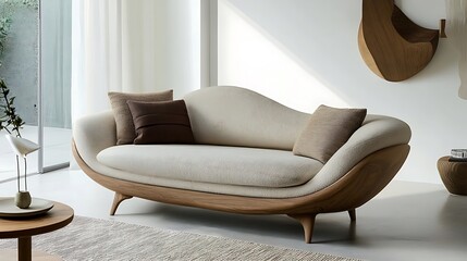 Unique sofa with a floating design and elegant wooden legs 