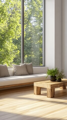 Cozy interior with natural light and greenery in a modern living room