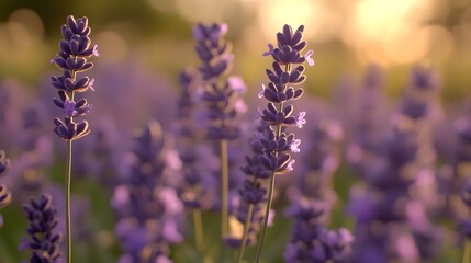 Obraz premium Serene Sunrise with Warm Gradient Over Lavender Fields in Bloom