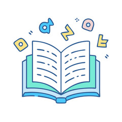 book with letters spilling out vector icon, book day vector illustration - simple illustration of book with letters spilling out perfect for logos, and book day-themed designs.