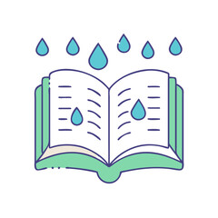 book with rain for cozy reading vector icon, book day vector illustration - simple illustration of book with rain for cozy reading perfect for logos, and book day-themed designs.