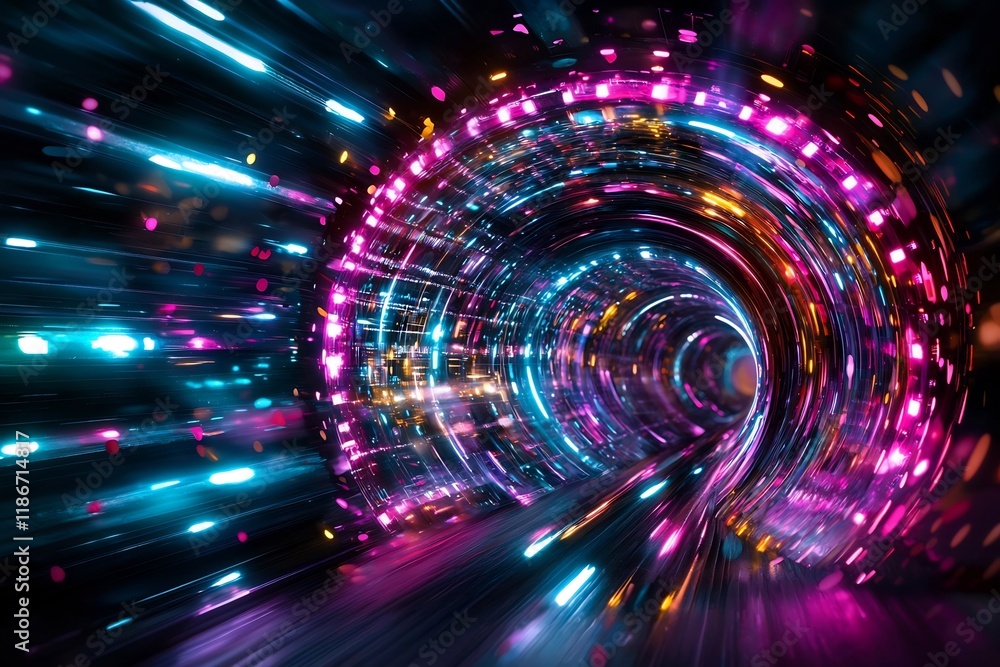 Poster visually stunning and mesmerizing abstract imagery featuring prismatic holographic structures swirli